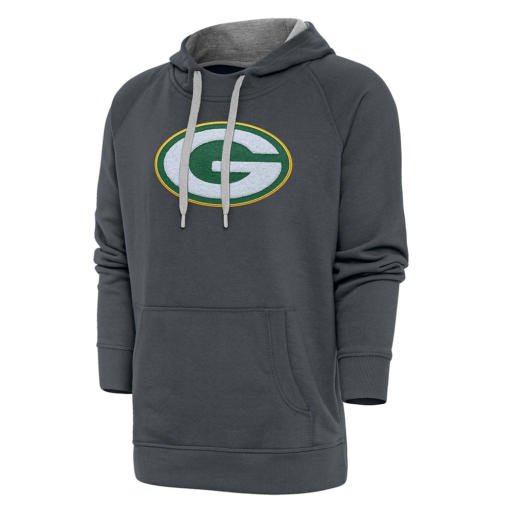 Men's Antigua Charcoal Green Bay Packers Victory Chenille Pullover Hoodie