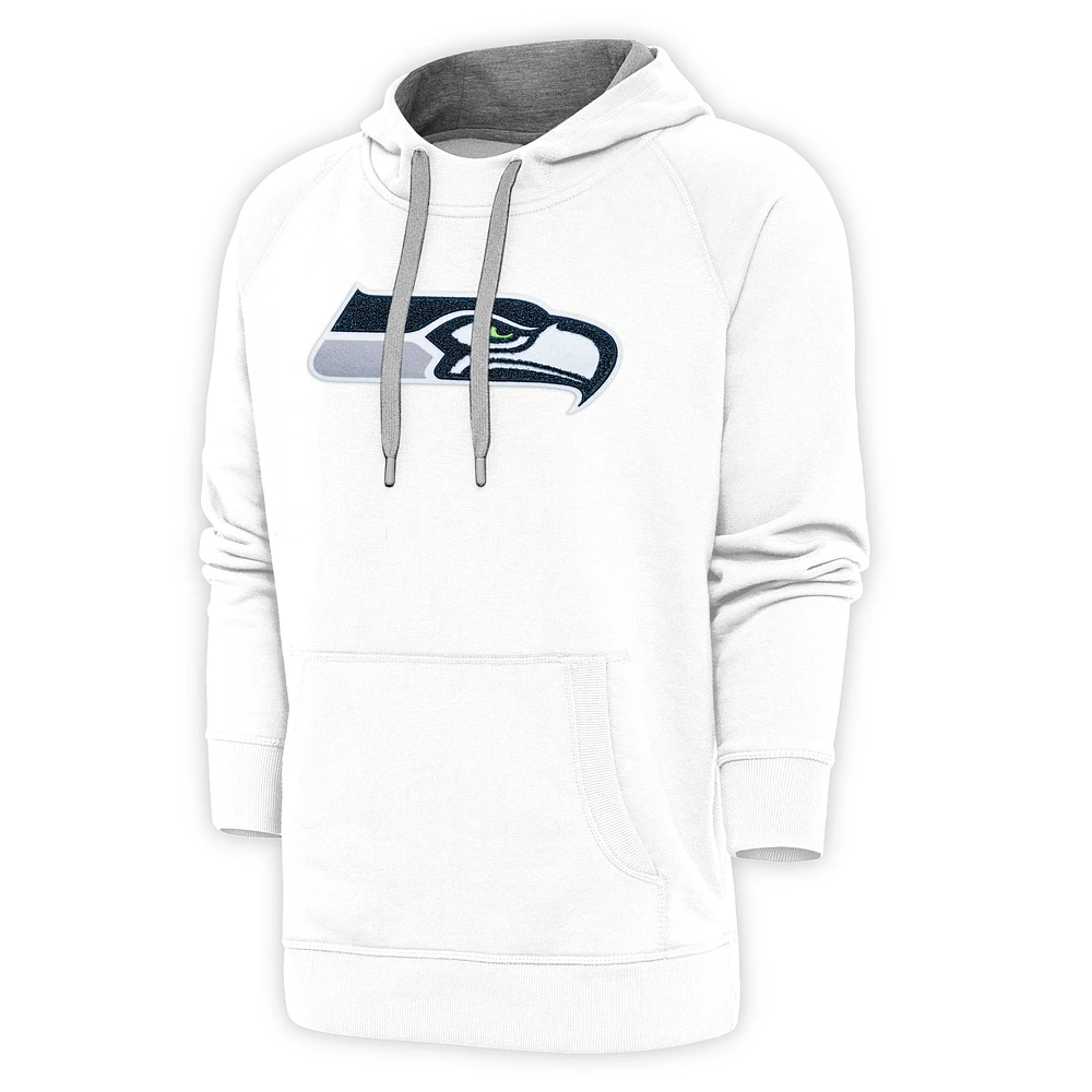 Men's Antigua White Seattle Seahawks Victory Chenille Pullover Hoodie