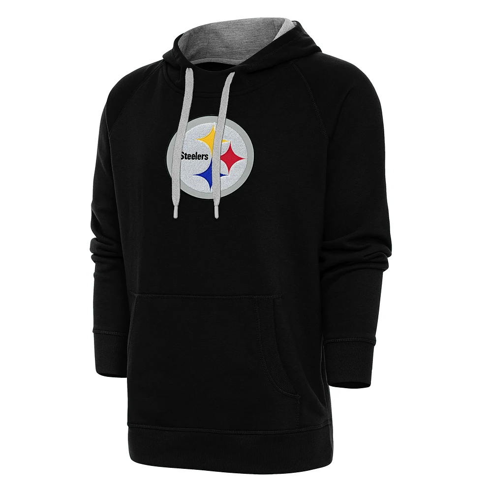 Men's Antigua Black Pittsburgh Steelers Victory Chenille Pullover Hoodie