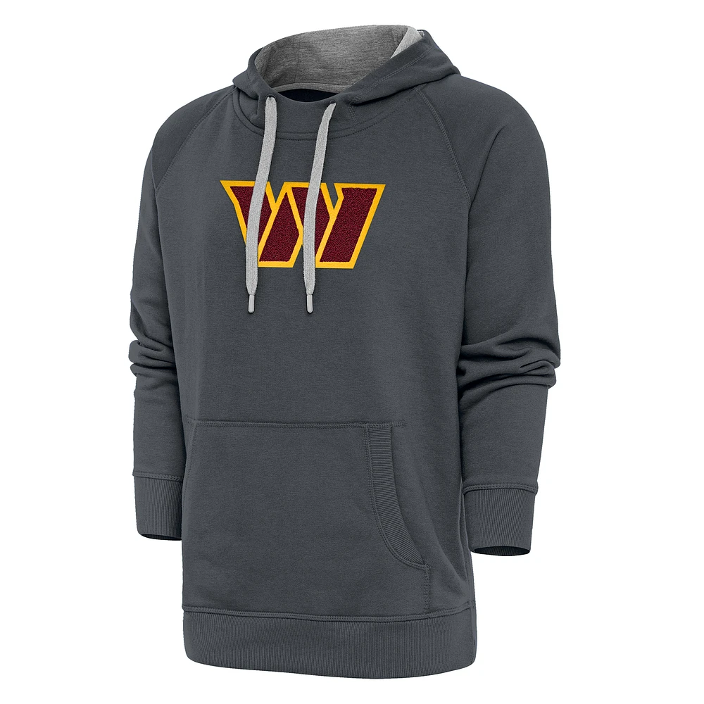 Men's Antigua Charcoal Washington Commanders Victory Chenille Pullover Hoodie