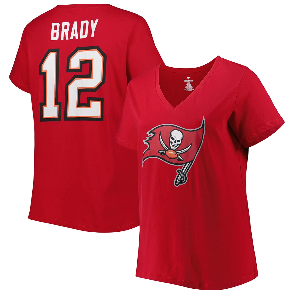 Women's Fanatics Tom Brady Red Tampa Bay Buccaneers Plus Size Player Name & Number Logo V-Neck T-Shirt