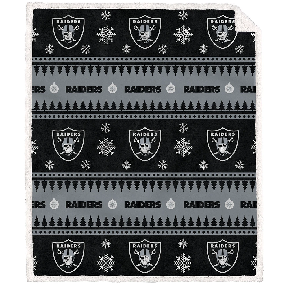 Las Vegas Raiders 60'' x 70'' Holiday Gift Wrap Sherpa Flannel Fleece Blanket