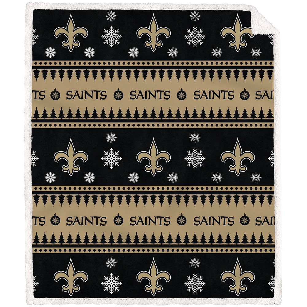 New Orleans Saints 60'' x 70'' Holiday Gift Wrap Sherpa Flannel Fleece Blanket