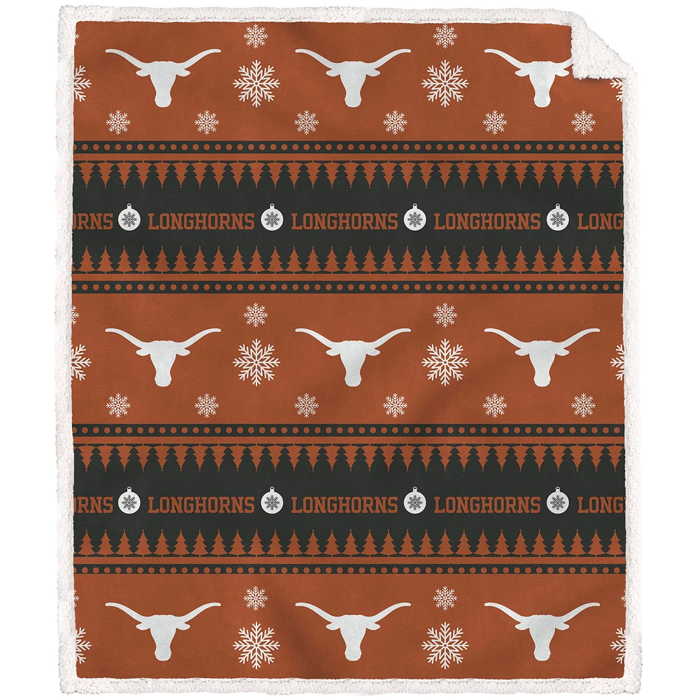Texas Longhorns 60'' x 70'' Holiday Gift Wrap Sherpa Flannel Fleece Blanket