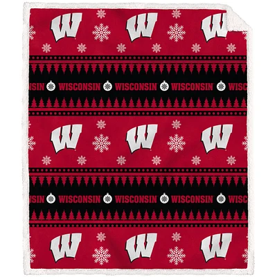 Wisconsin Badgers 60'' x 70'' Holiday Gift Wrap Sherpa Flannel Fleece Blanket