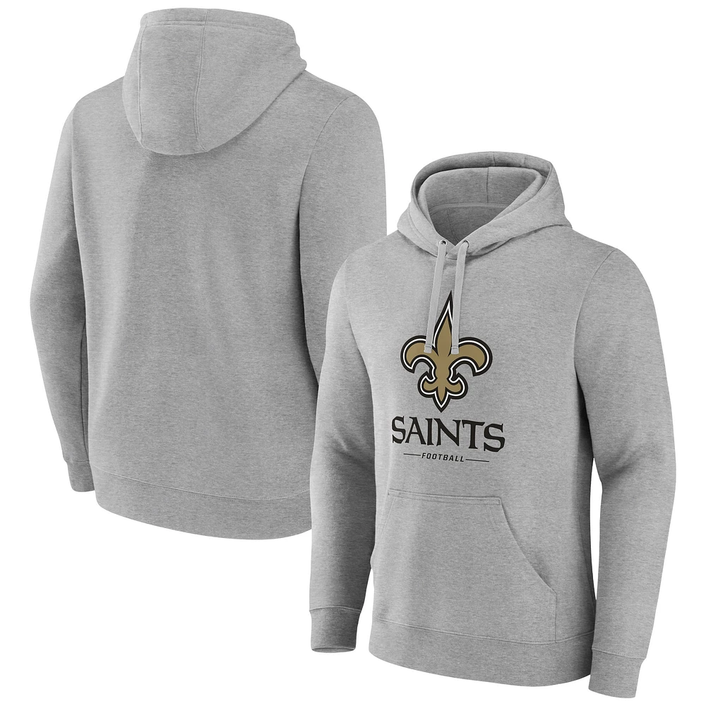 Men's Gray New Orleans Saints Primary Logo Team Lockup Fitted Pullover Hoodie