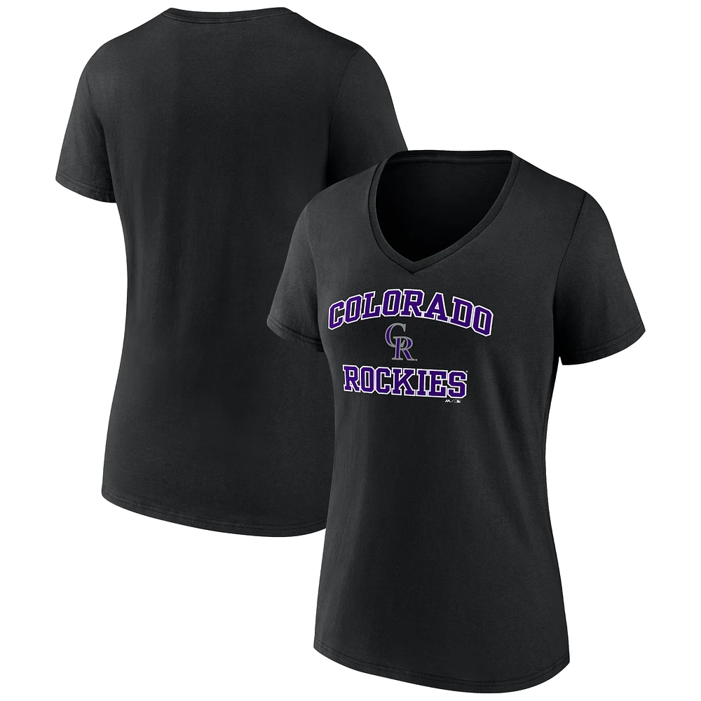 Women's Black Colorado Rockies Heart and Soul V-Neck T-Shirt