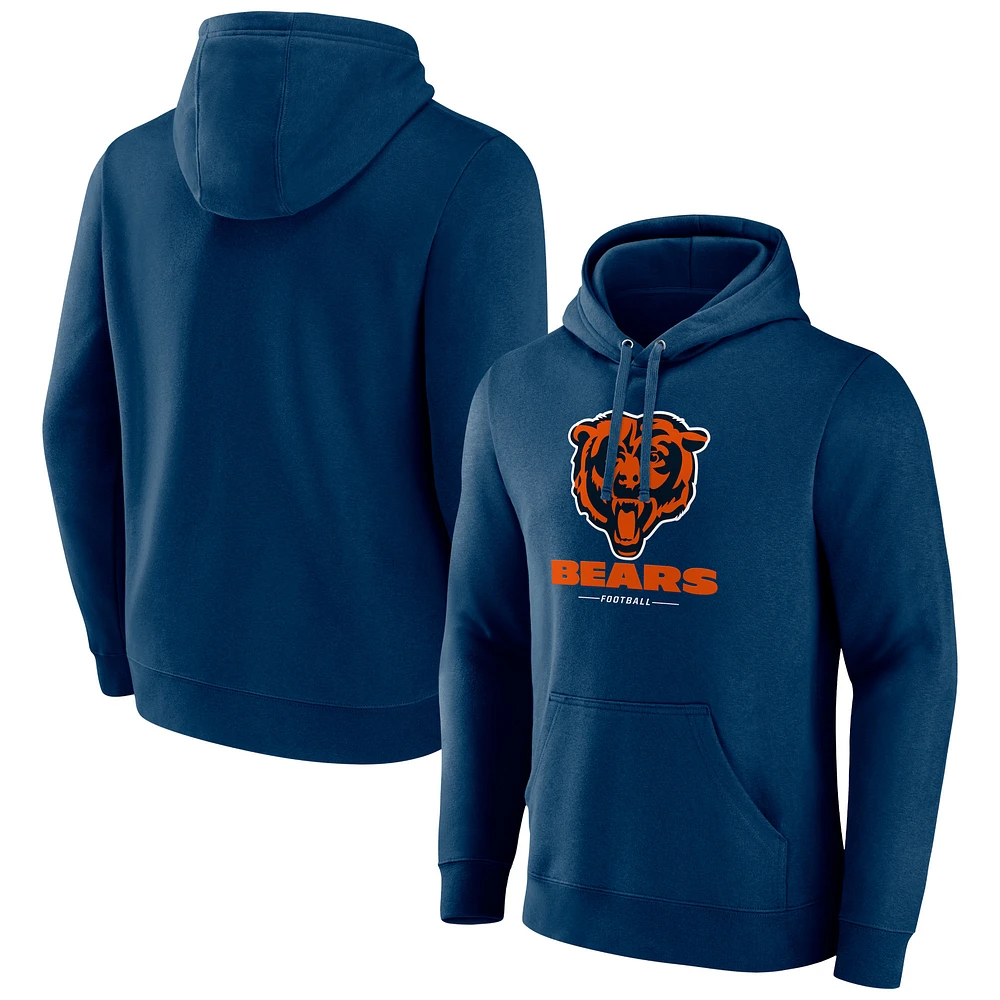 Men's Navy Chicago Bears Logo Team Lockup Fitted Pullover Hoodie
