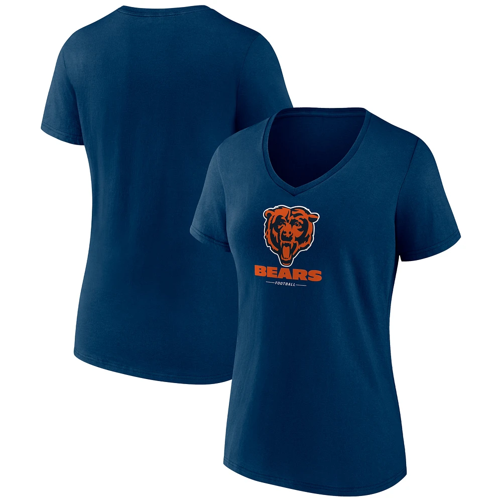 Women's Navy Chicago Bears Logo Team Lockup V-Neck T-Shirt