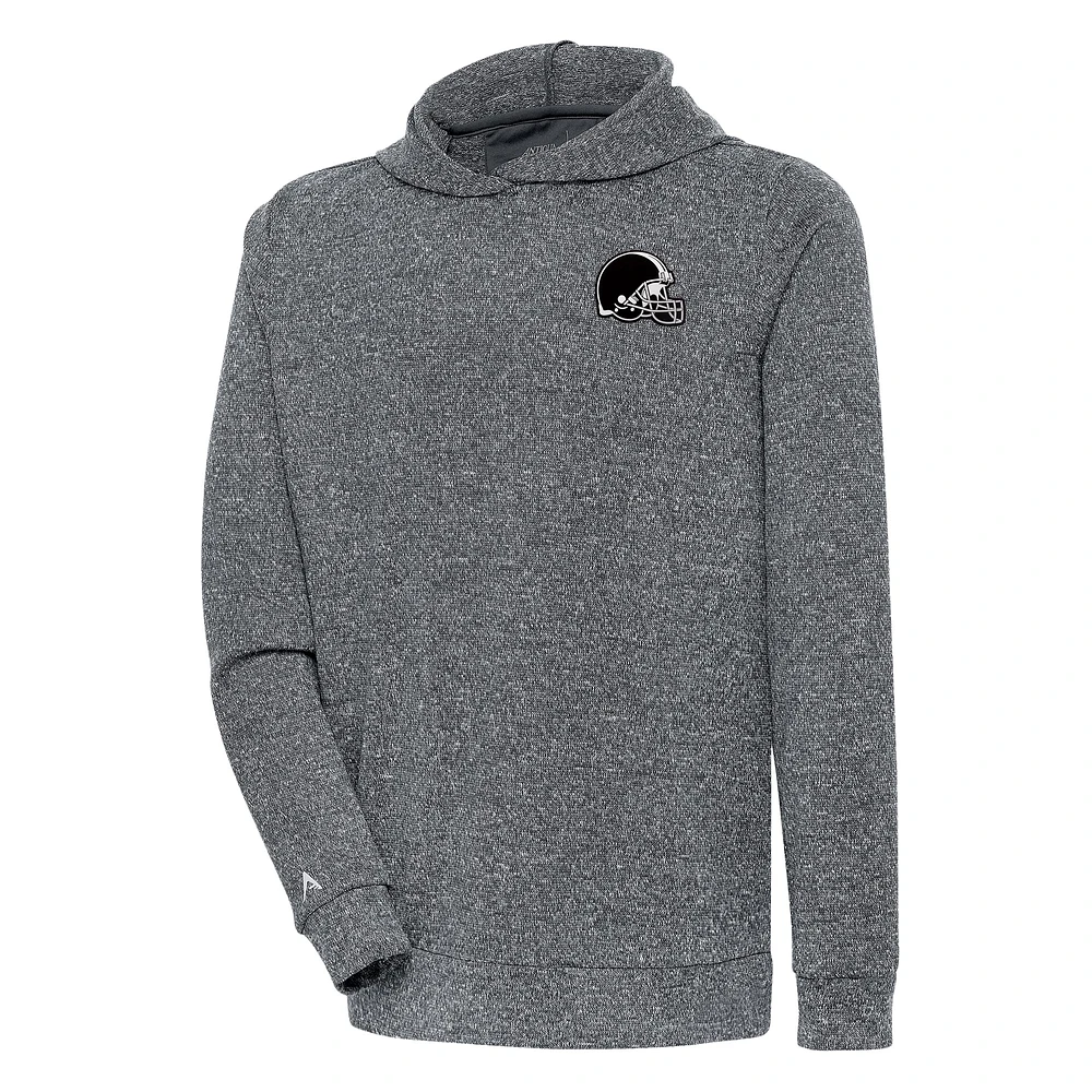 Men's Antigua Heather Charcoal Cleveland Browns Metallic Logo Absolute Pullover Hoodie