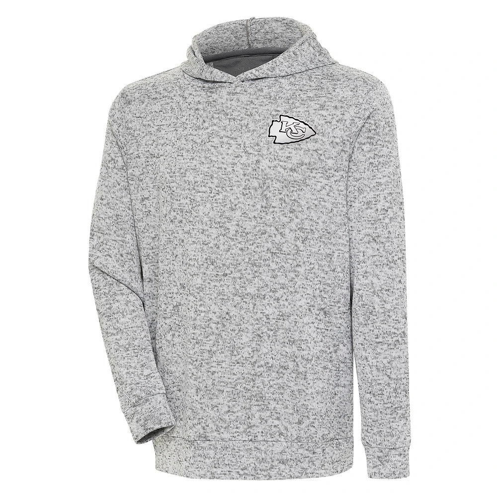 Men's Antigua Heather Gray Kansas City Chiefs Metallic Logo Absolute Pullover Hoodie