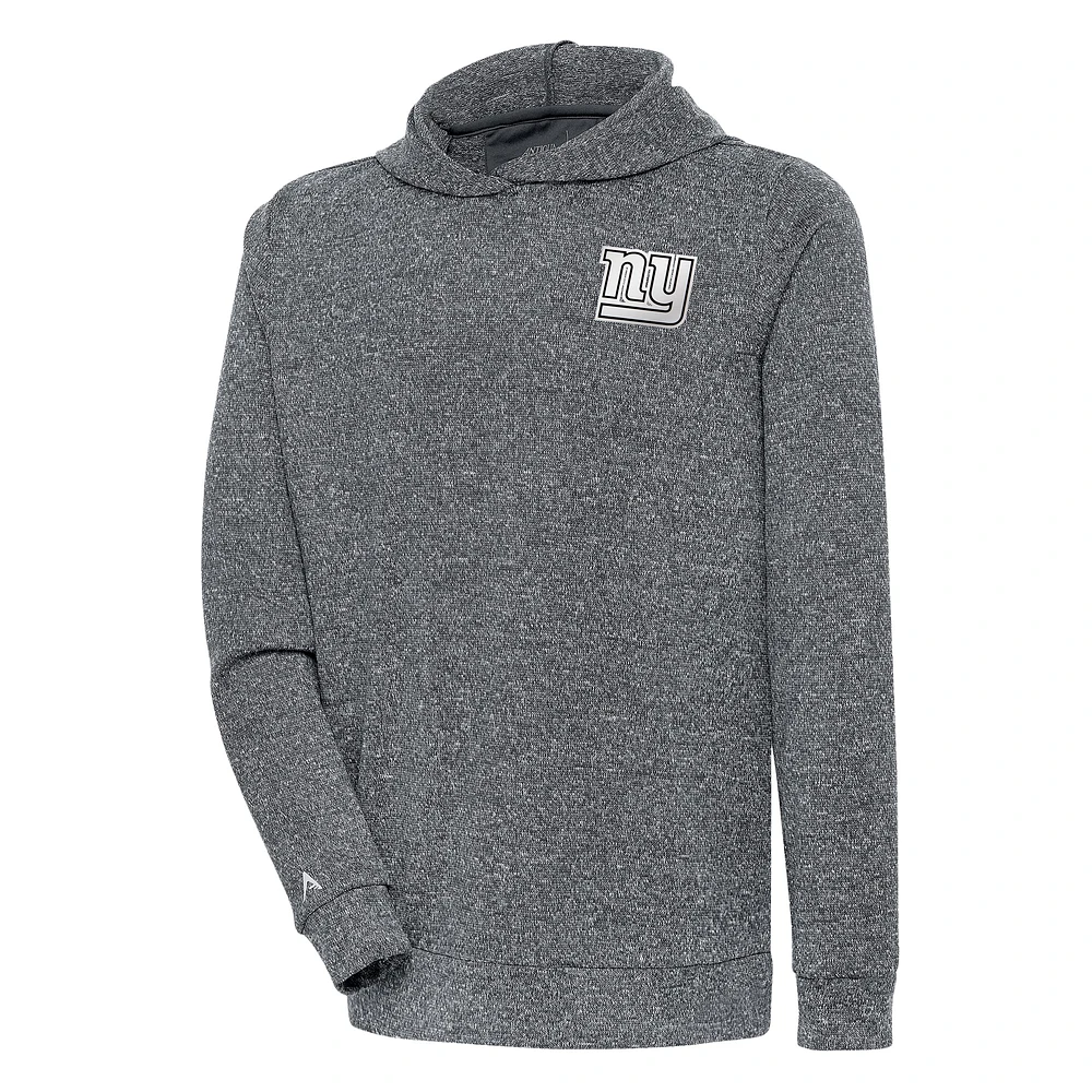 Men's Antigua Heather Charcoal New York Giants Metallic Logo Absolute Pullover Hoodie
