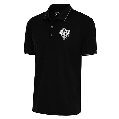 Men's Antigua Black Los Angeles Rams Metallic Logo Affluent Polo