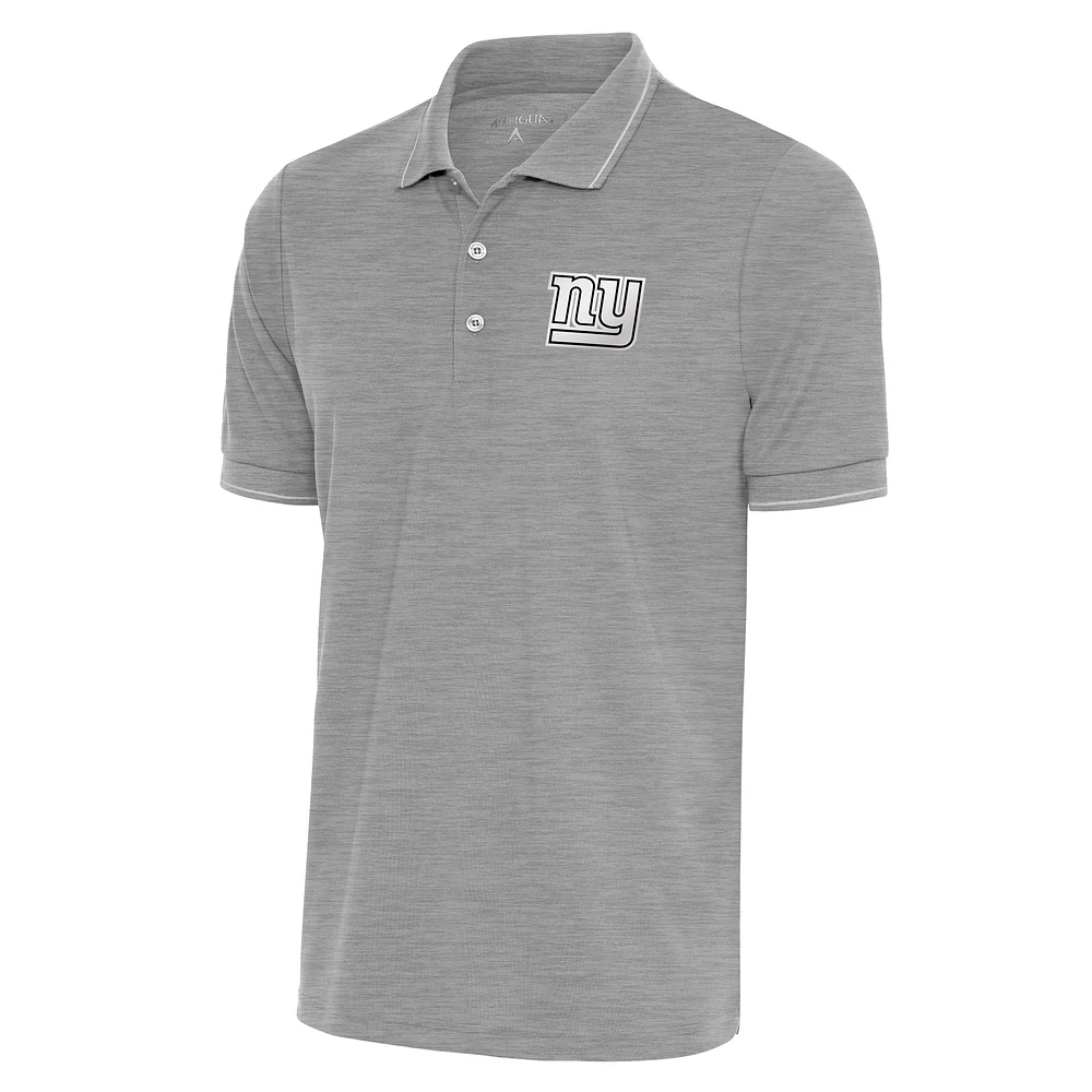 Men's Antigua Heather Gray New York Giants Metallic Logo Affluent Polo