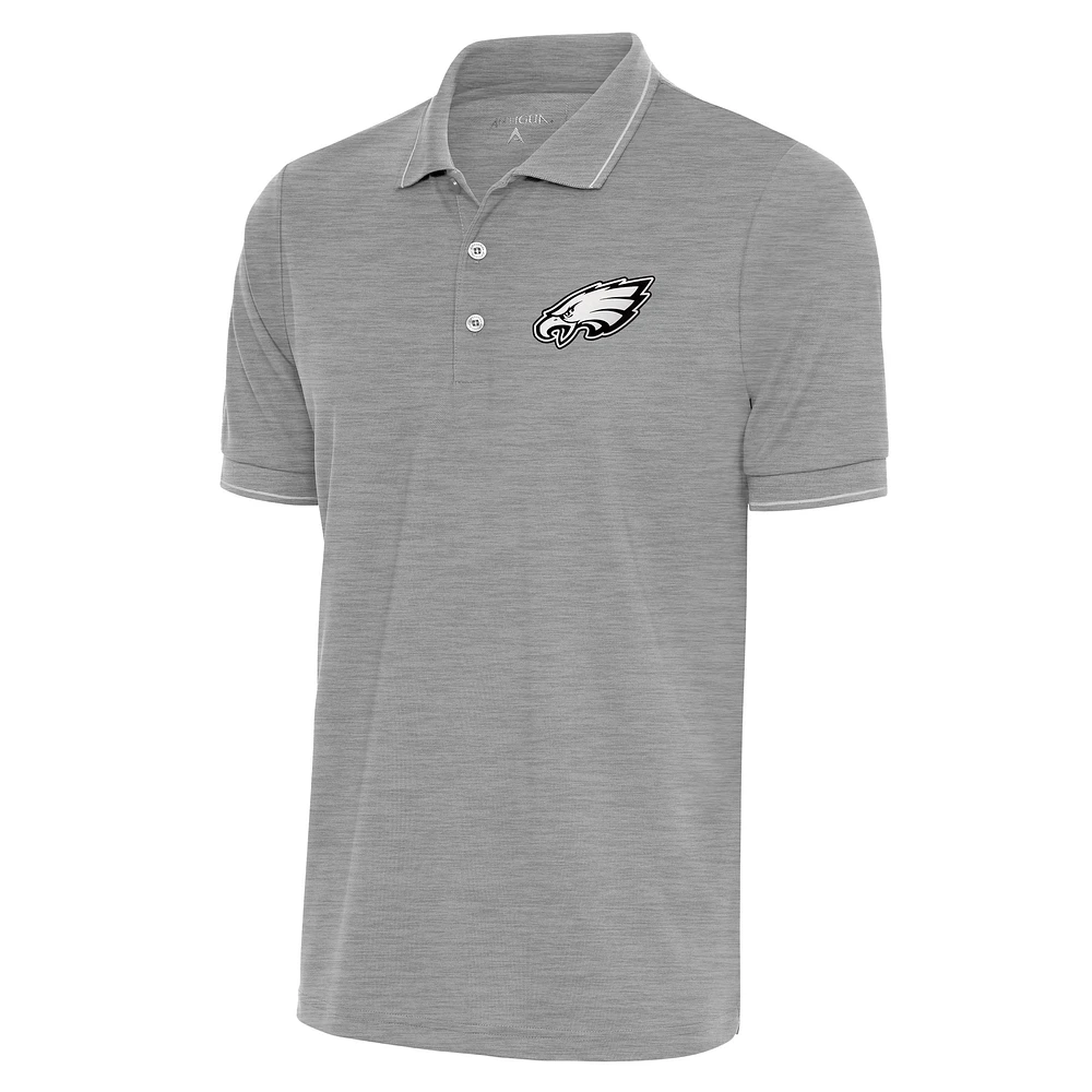 Men's Antigua Heather Gray Philadelphia Eagles Metallic Logo Affluent Polo