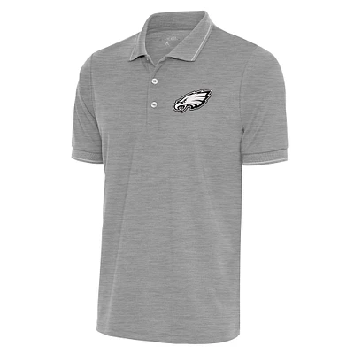 Men's Antigua Heather Gray Philadelphia Eagles Metallic Logo Affluent Polo