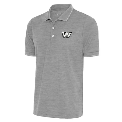 Men's Antigua Heather Gray Washington Commanders Metallic Logo Affluent Polo
