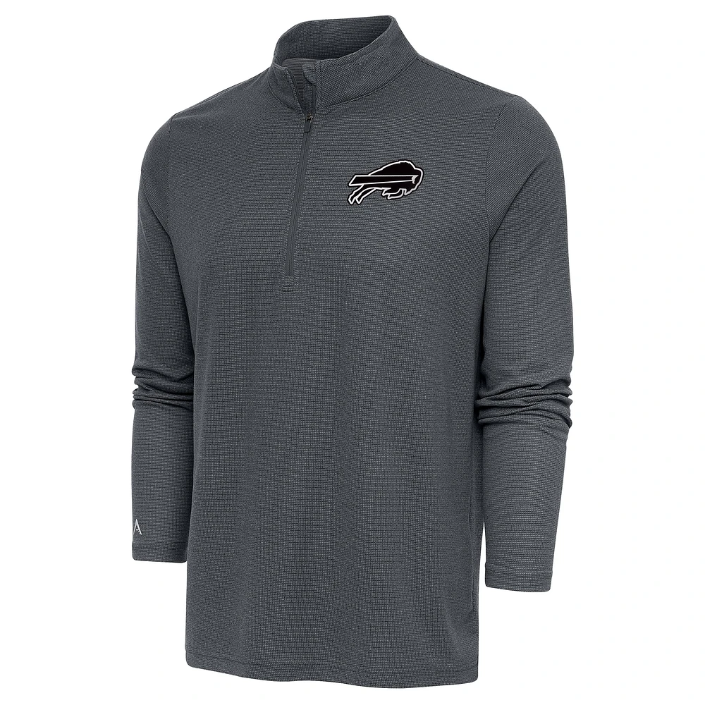 Men's Antigua Heather Charcoal Buffalo Bills Metallic Logo Epic Quarter-Zip Pullover Top