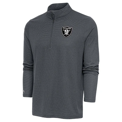 Men's Antigua Heather Charcoal Las Vegas Raiders Metallic Logo Epic Quarter-Zip Pullover Top