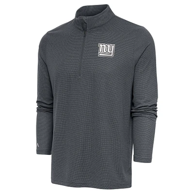 Men's Antigua Heather Charcoal New York Giants Metallic Logo Epic Quarter-Zip Pullover Top