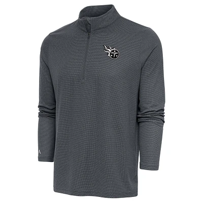 Men's Antigua Heather Charcoal Tennessee Titans Metallic Logo Epic Quarter-Zip Pullover Top