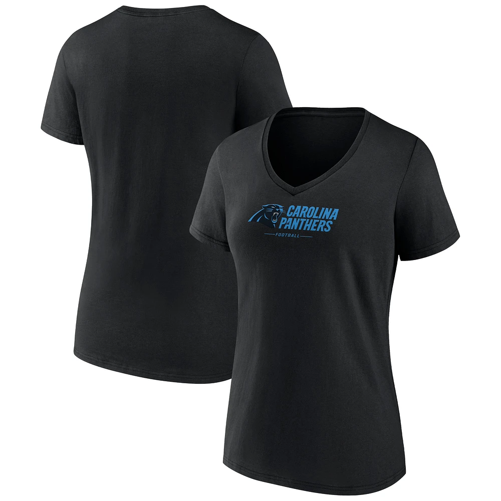 Women's Black Carolina Panthers Logo Team Lockup V-Neck T-Shirt