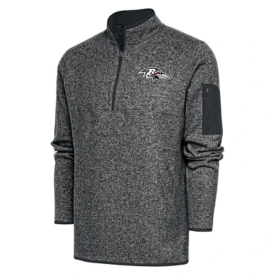 Men's Antigua Heather Charcoal Baltimore Ravens Metallic Logo Fortune Quarter-Zip Jacket