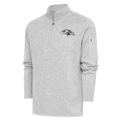 Men's Antigua Heather Gray Baltimore Ravens Metallic Logo Fortune Quarter-Zip Jacket