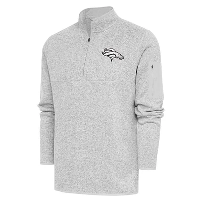 Men's Antigua Heather Gray Denver Broncos Metallic Logo Fortune Quarter-Zip Jacket