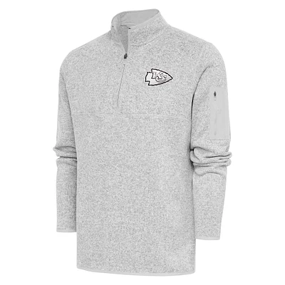 Men's Antigua Heather Gray Kansas City Chiefs Metallic Logo Fortune Quarter-Zip Jacket