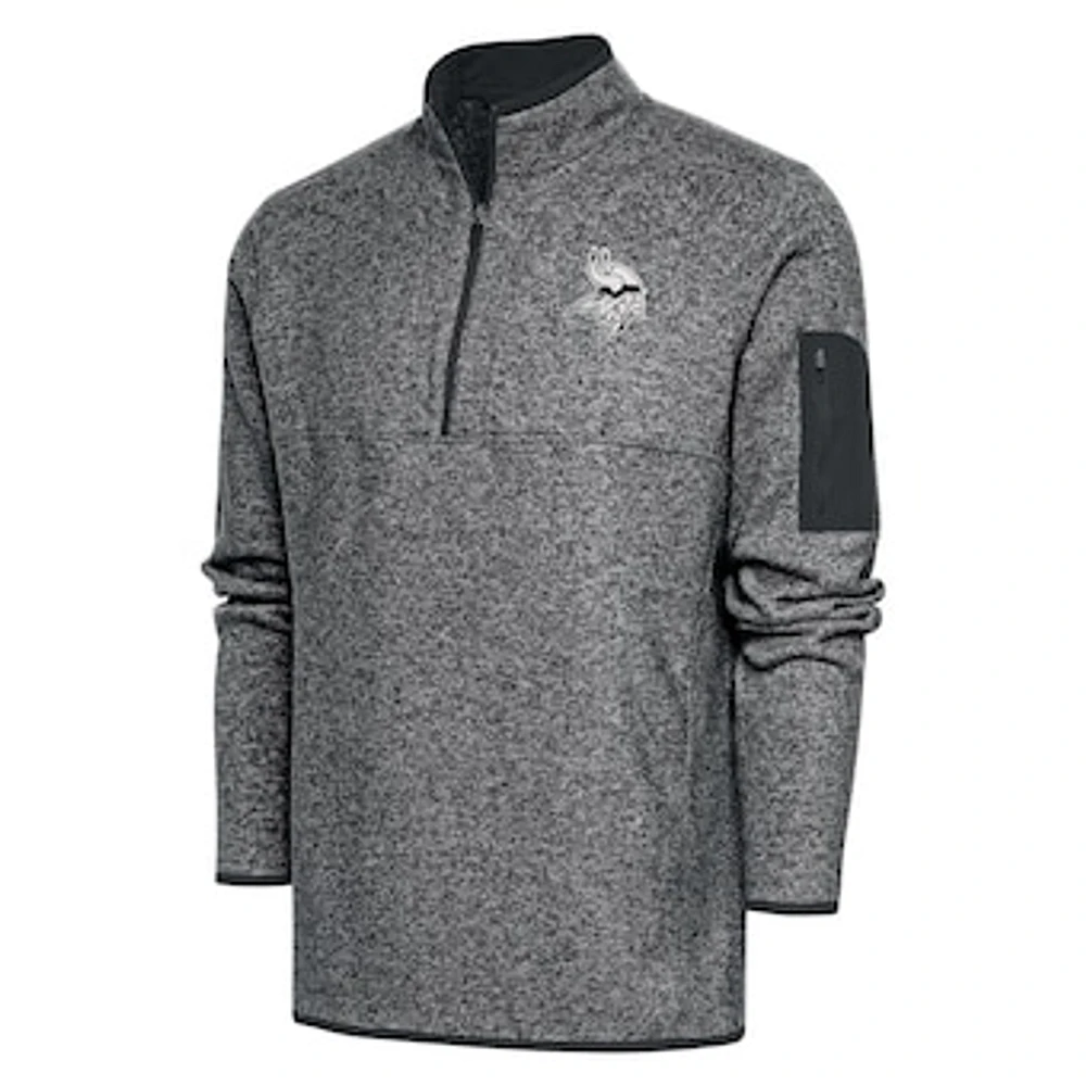 Men's Antigua Heather Charcoal Minnesota Vikings Metallic Logo Fortune Quarter-Zip Jacket