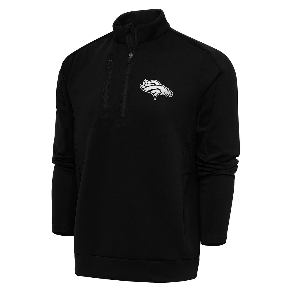 Men's Antigua Black Denver Broncos Metallic Logo Generation Quarter-Zip Pullover Top