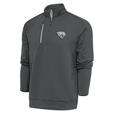 Men's Antigua Charcoal Jacksonville Jaguars Metallic Logo Generation Quarter-Zip Pullover Top
