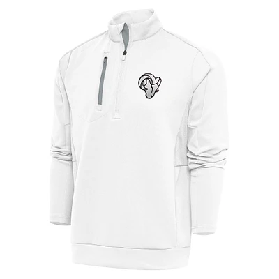 Men's Antigua White Los Angeles Rams Metallic Logo Generation Quarter-Zip Pullover Top