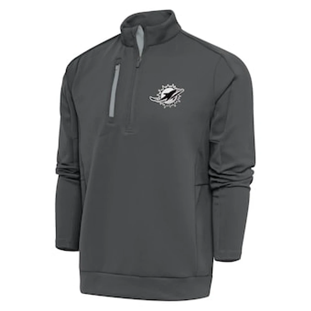Men's Antigua Charcoal Miami Dolphins Metallic Logo Generation Quarter-Zip Pullover Top