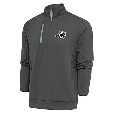 Men's Antigua Charcoal Miami Dolphins Metallic Logo Generation Quarter-Zip Pullover Top