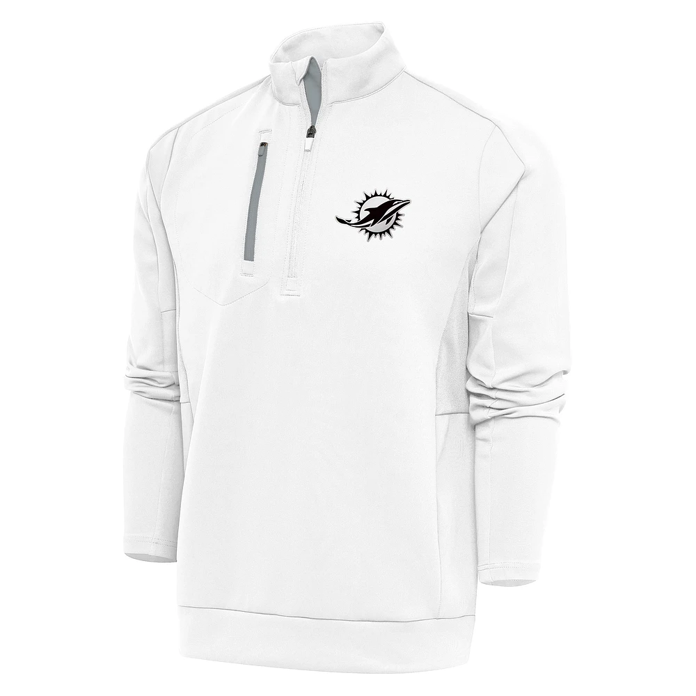 Men's Antigua White Miami Dolphins Metallic Logo Generation Quarter-Zip Pullover Top