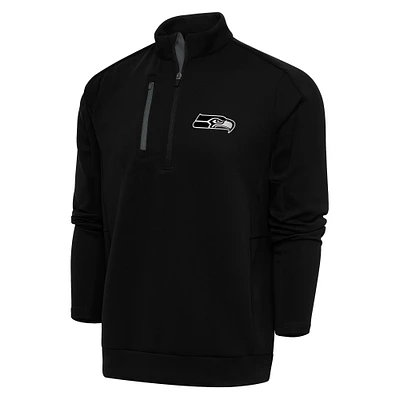 Men's Antigua Black/Charcoal Seattle Seahawks Metallic Logo Generation Quarter-Zip Pullover Top