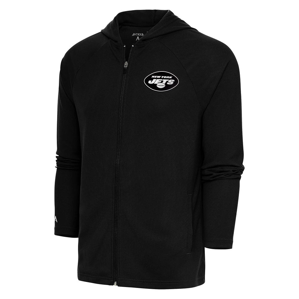 Men's Antigua Black New York Jets Metallic Logo Legacy Full-Zip Hoodie