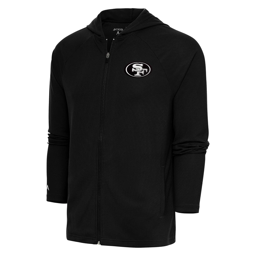 Men's Antigua Black San Francisco 49ers Metallic Logo Legacy Full-Zip Hoodie