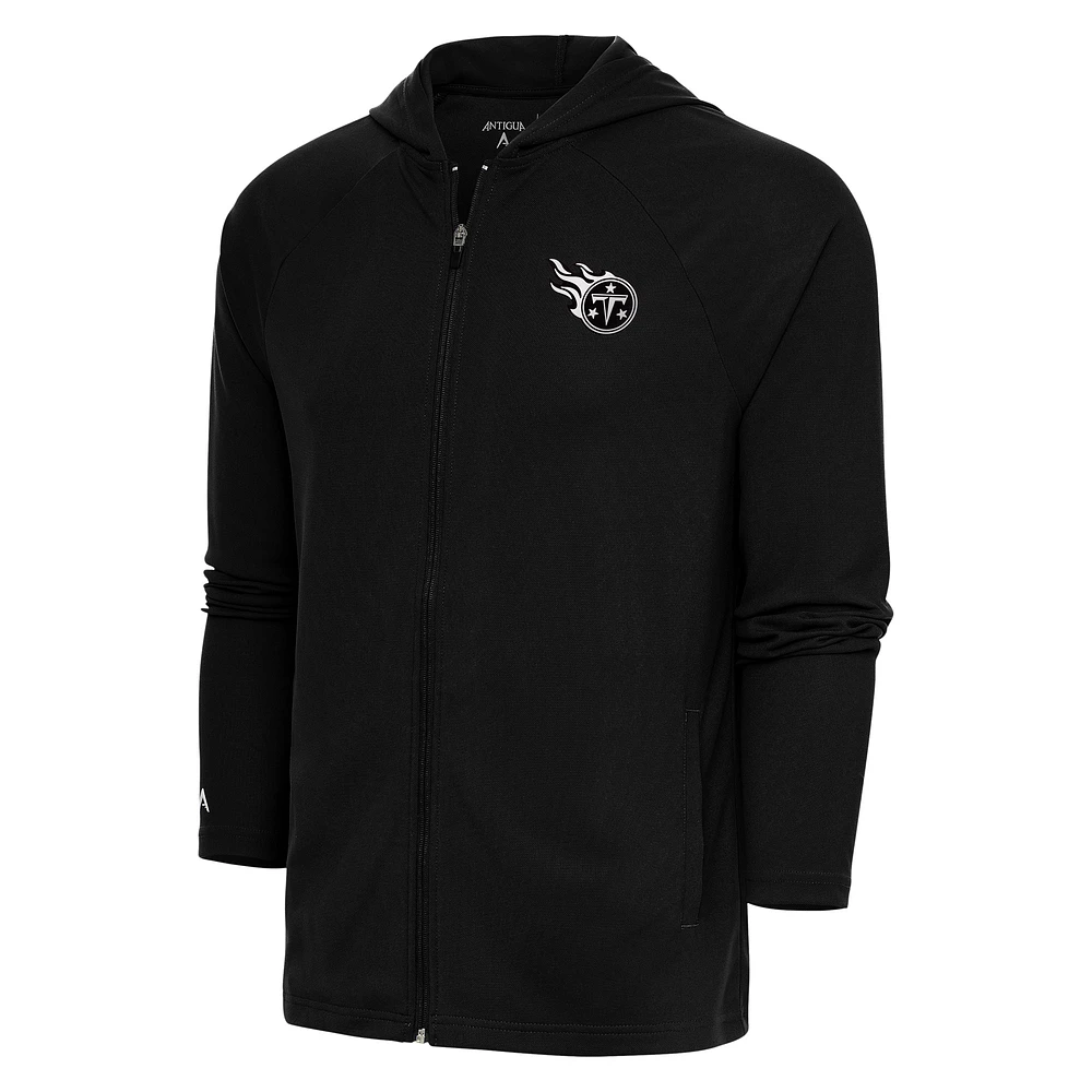 Men's Antigua Black Tennessee Titans Metallic Logo Legacy Full-Zip Hoodie