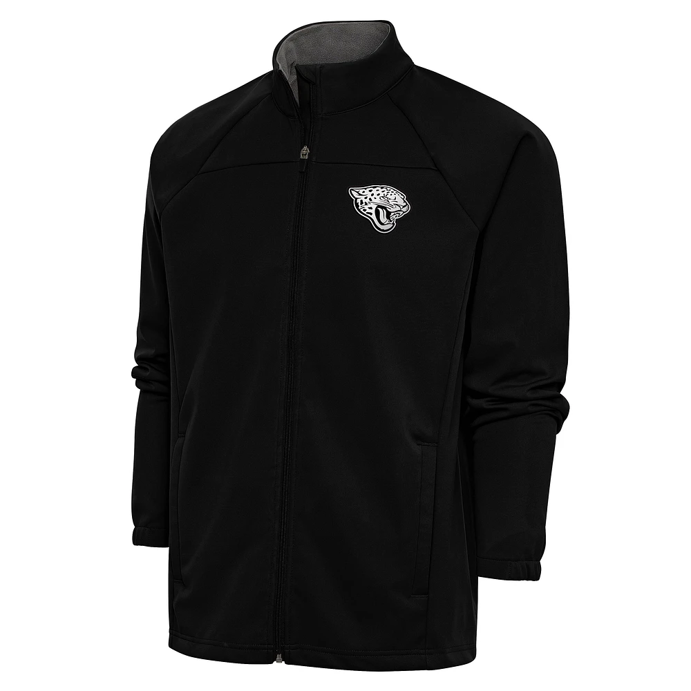 Men's Antigua Black Jacksonville Jaguars Metallic Logo Links Full-Zip Golf Jacket