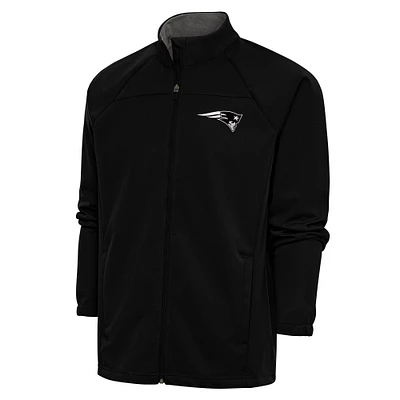 Men's Antigua Black New England Patriots Metallic Logo Links Full-Zip Golf Jacket