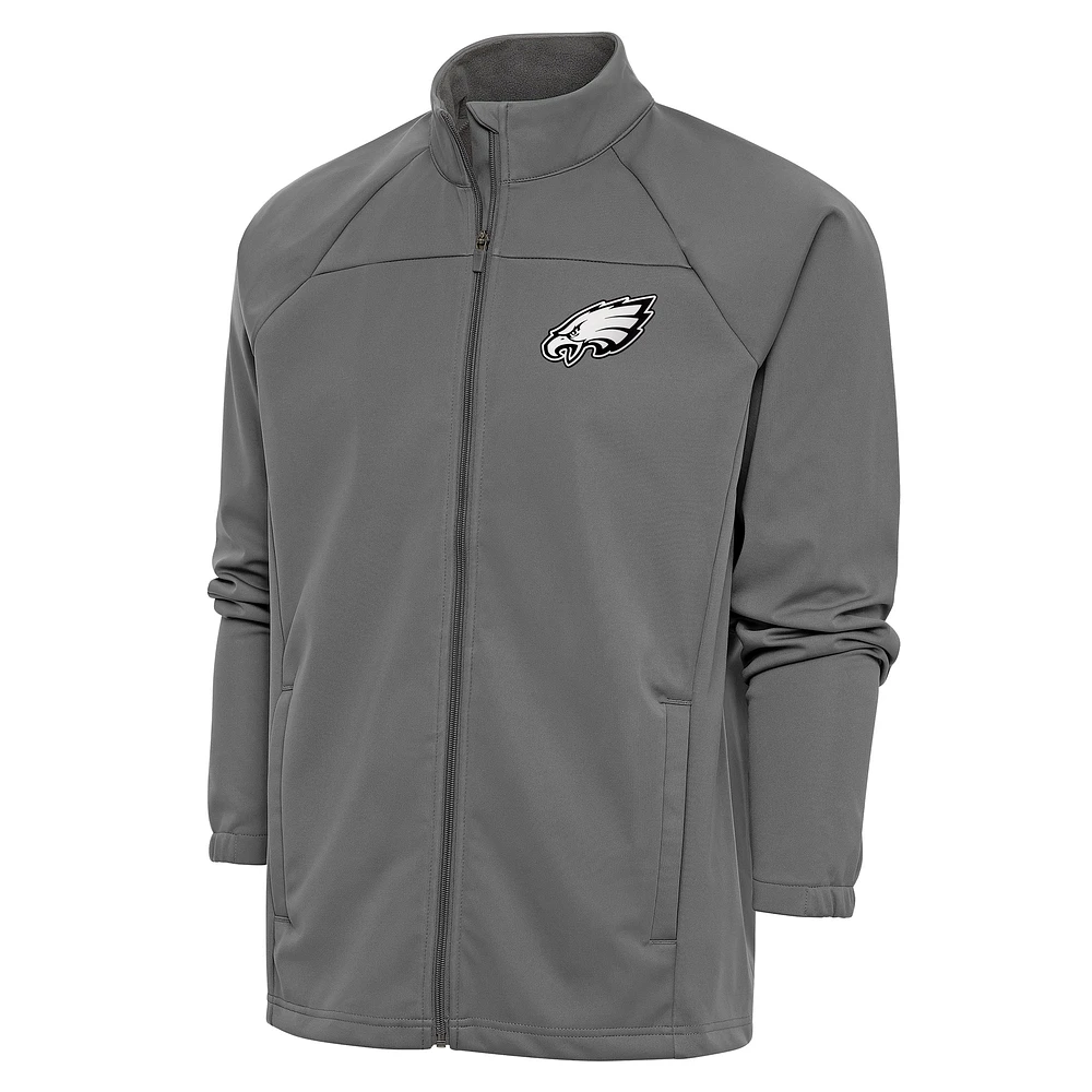Men's Antigua Steel Philadelphia Eagles Metallic Logo Links Full-Zip Golf Jacket