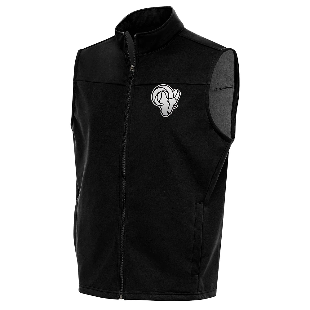 Men's Antigua Black Los Angeles Rams Metallic Logo Links Full-Zip Golf Vest