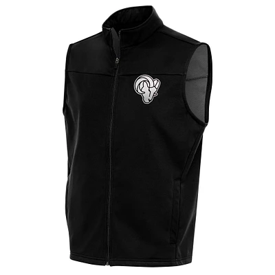 Men's Antigua Black Los Angeles Rams Metallic Logo Links Full-Zip Golf Vest