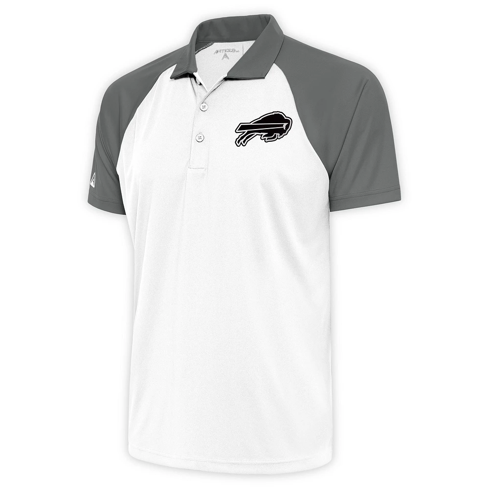 Men's Antigua White/Gray Buffalo Bills Metallic Logo Nova Polo