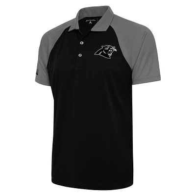 Men's Antigua Black/Gray Carolina Panthers Metallic Logo Nova Polo