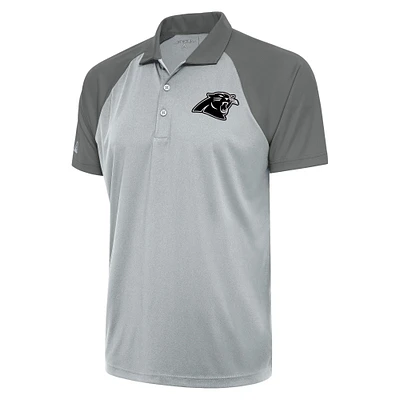 Men's Antigua Silver/Gray Carolina Panthers Metallic Logo Nova Polo