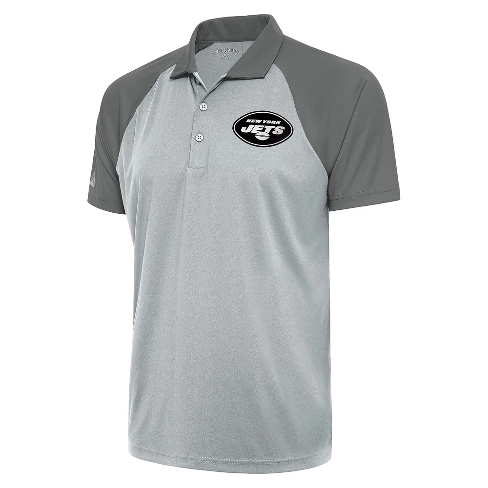 Men's Antigua Silver/Gray New York Jets Metallic Logo Nova Polo